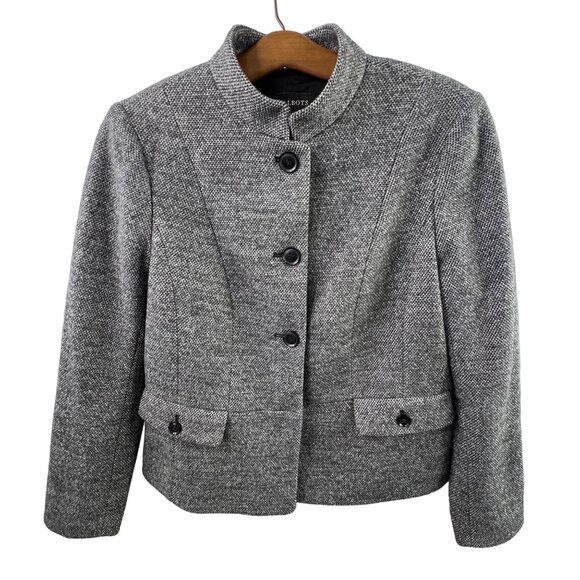 Talbots Womens Blazer Size 6 Gray Herringbone Wool Blend Button Closure - Picture 1 of 8